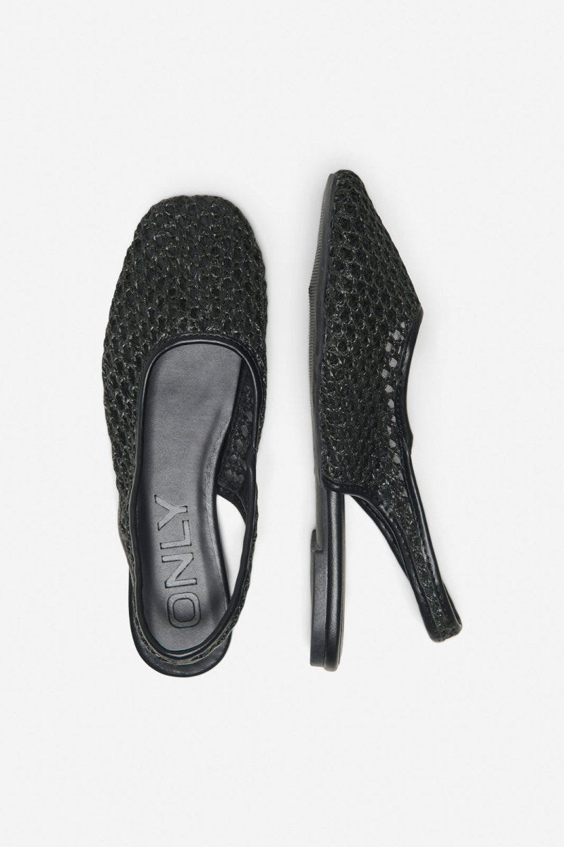 ONLY - Slingback Ballet Flats Woven Design - Black Raffia