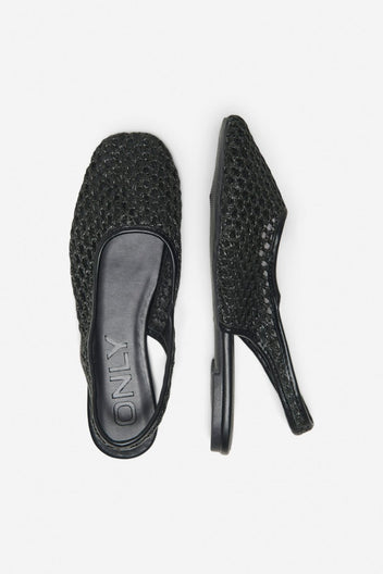 ONLY - Slingback Ballet Flats Woven Design - Black Raffia