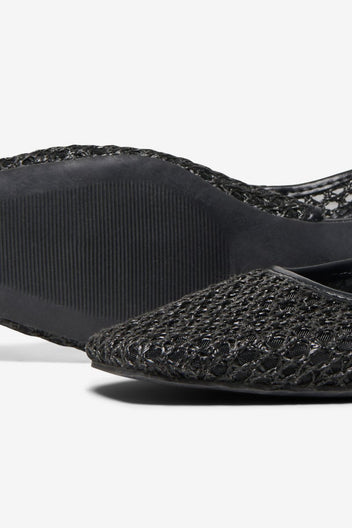 ONLY - Slingback Ballet Flats Woven Design - Black Raffia