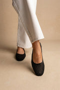 ONLY - Slingback Ballet Flats Woven Design - Black Raffia