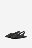 ONLY - Slingback Ballet Flats Woven Design - Black Raffia