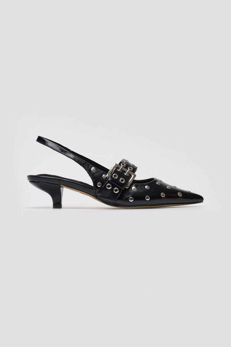 Slingback Heels CORINA - Black Crinkled Patent - thefashionproject.gr - CORINA