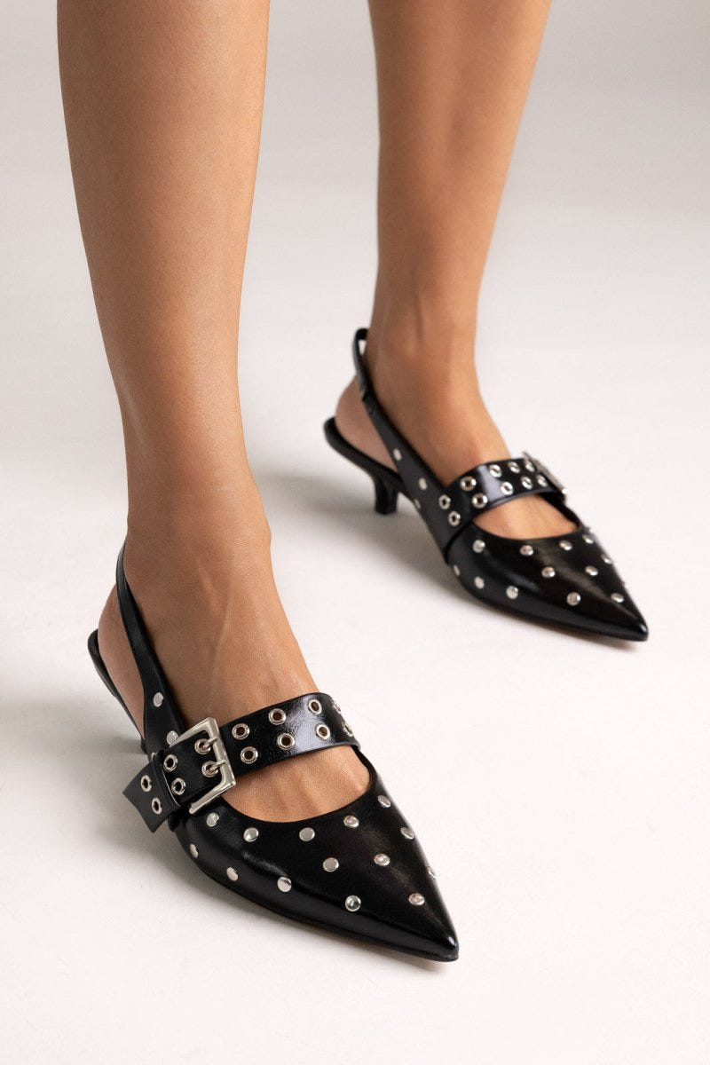 Slingback Heels CORINA - Black Crinkled Patent - thefashionproject.gr - CORINA