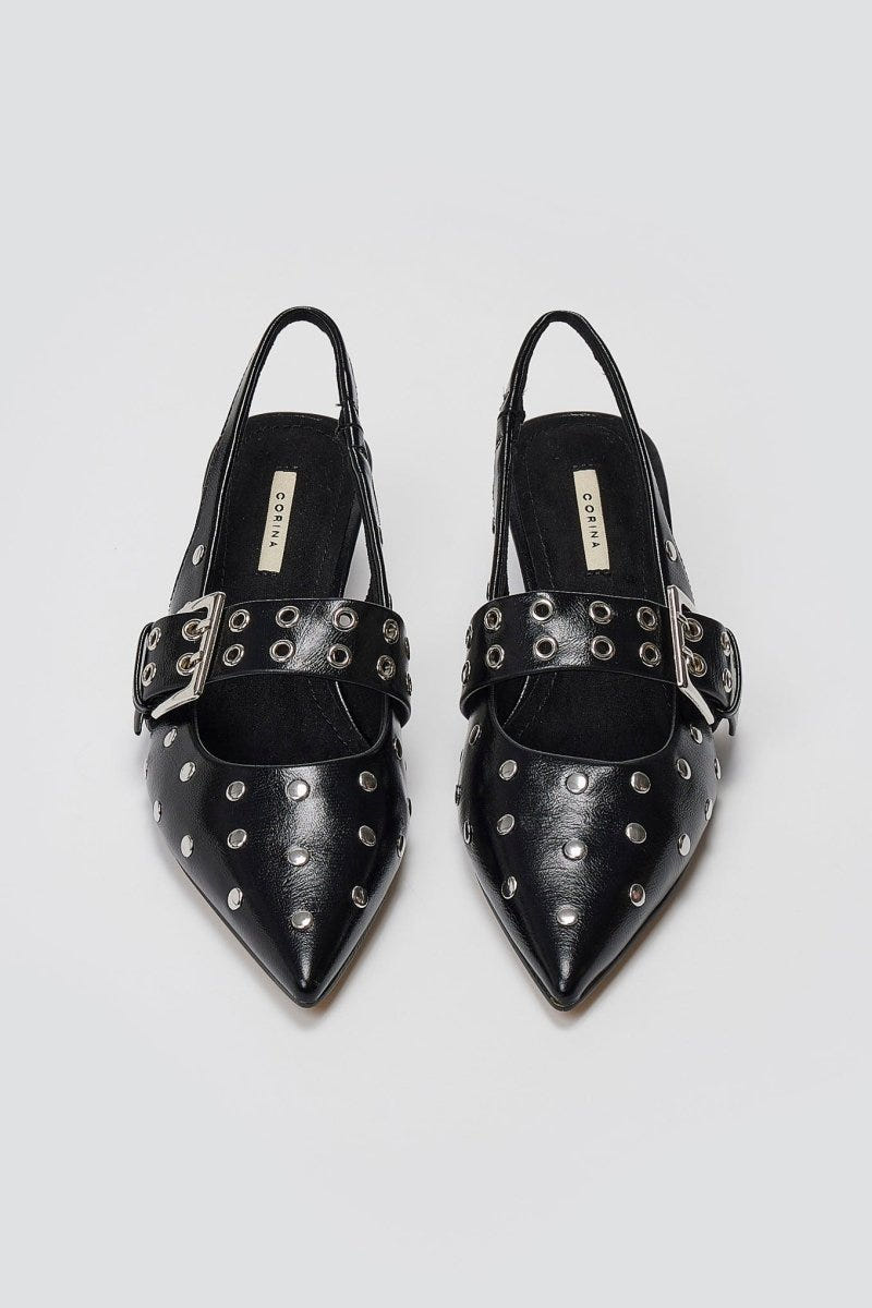 Slingback Heels CORINA - Black Crinkled Patent - thefashionproject.gr - CORINA