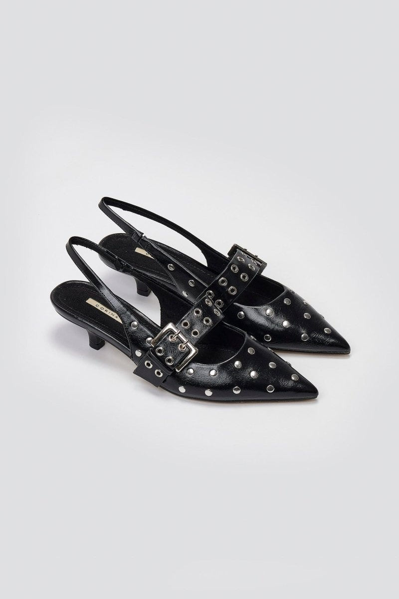 Slingback Heels CORINA - Black Crinkled Patent - thefashionproject.gr - CORINA