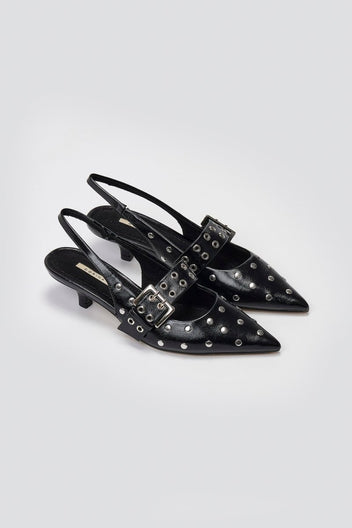 Slingback Heels CORINA - Black Crinkled Patent - thefashionproject.gr - CORINA