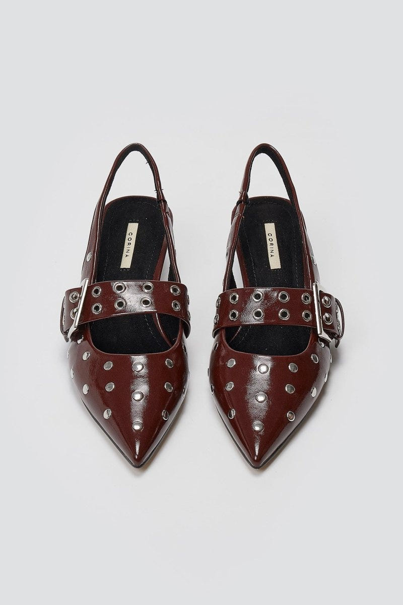 Slingback Heels CORINA - Burgundy Crinkled Patent - thefashionproject.gr - CORINA