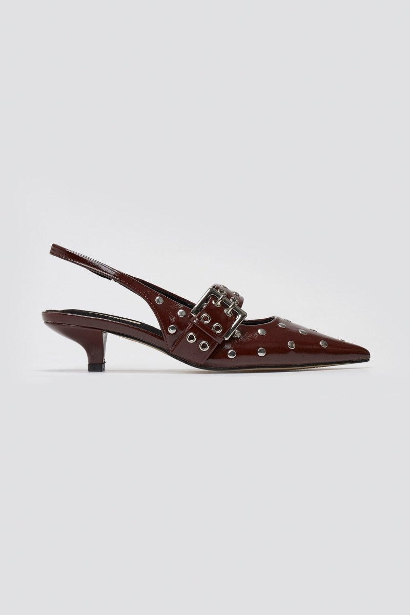 Slingback Heels CORINA - Burgundy Crinkled Patent - thefashionproject.gr - CORINA