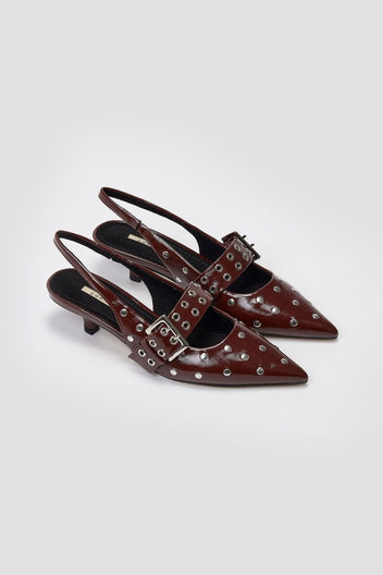 Slingback Heels CORINA - Burgundy Crinkled Patent - thefashionproject.gr - CORINA