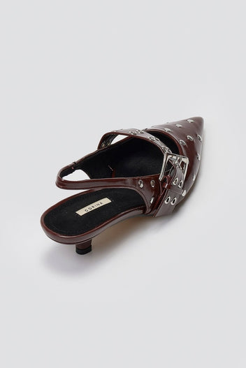Slingback Heels CORINA - Burgundy Crinkled Patent - thefashionproject.gr - CORINA