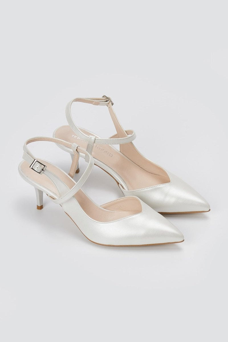 TFP - Slingback Kitten Heel Pumps - Λευκό Πέρλα
