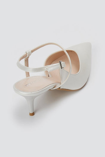 TFP - Slingback Kitten Heel Pumps - Λευκό Πέρλα