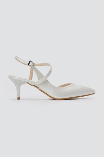 TFP - Slingback Kitten Heel Pumps - Λευκό Πέρλα