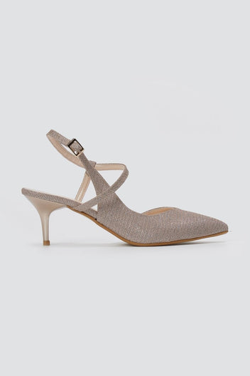 TFP - Slingback Kitten Heel Pumps - Nude Lurex