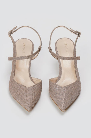 TFP - Slingback Kitten Heel Pumps - Nude Lurex