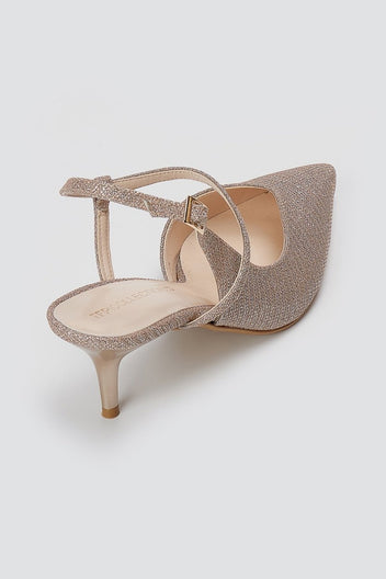 TFP - Slingback Kitten Heel Pumps - Nude Lurex