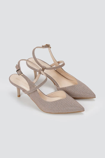 TFP - Slingback Kitten Heel Pumps - Nude Lurex