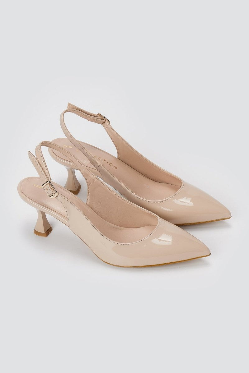 TFP - Slingback Kitten Heel Pumps - Nude Patent