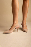 TFP - Slingback Kitten Heel Pumps - Nude Patent