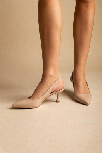 TFP - Slingback Kitten Heel Pumps - Nude Patent