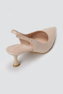 TFP - Slingback Kitten Heel Pumps - Nude Patent