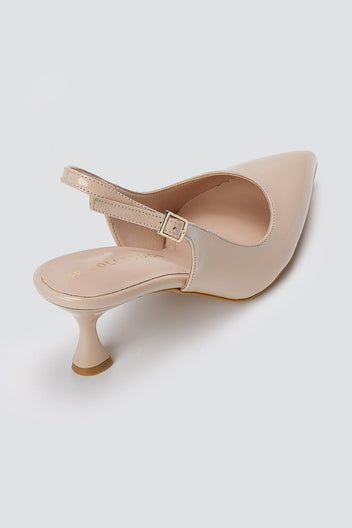 TFP - Slingback Kitten Heel Pumps - Nude Patent