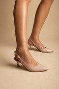 TFP - Slingback Kitten Heel Pumps - Nude Patent