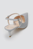 TFP - Slingback Kitten Heel Pumps - Silver Lurex