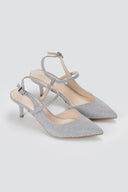 TFP - Slingback Kitten Heel Pumps - Silver Lurex