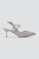 TFP - Slingback Kitten Heel Pumps - Silver Lurex