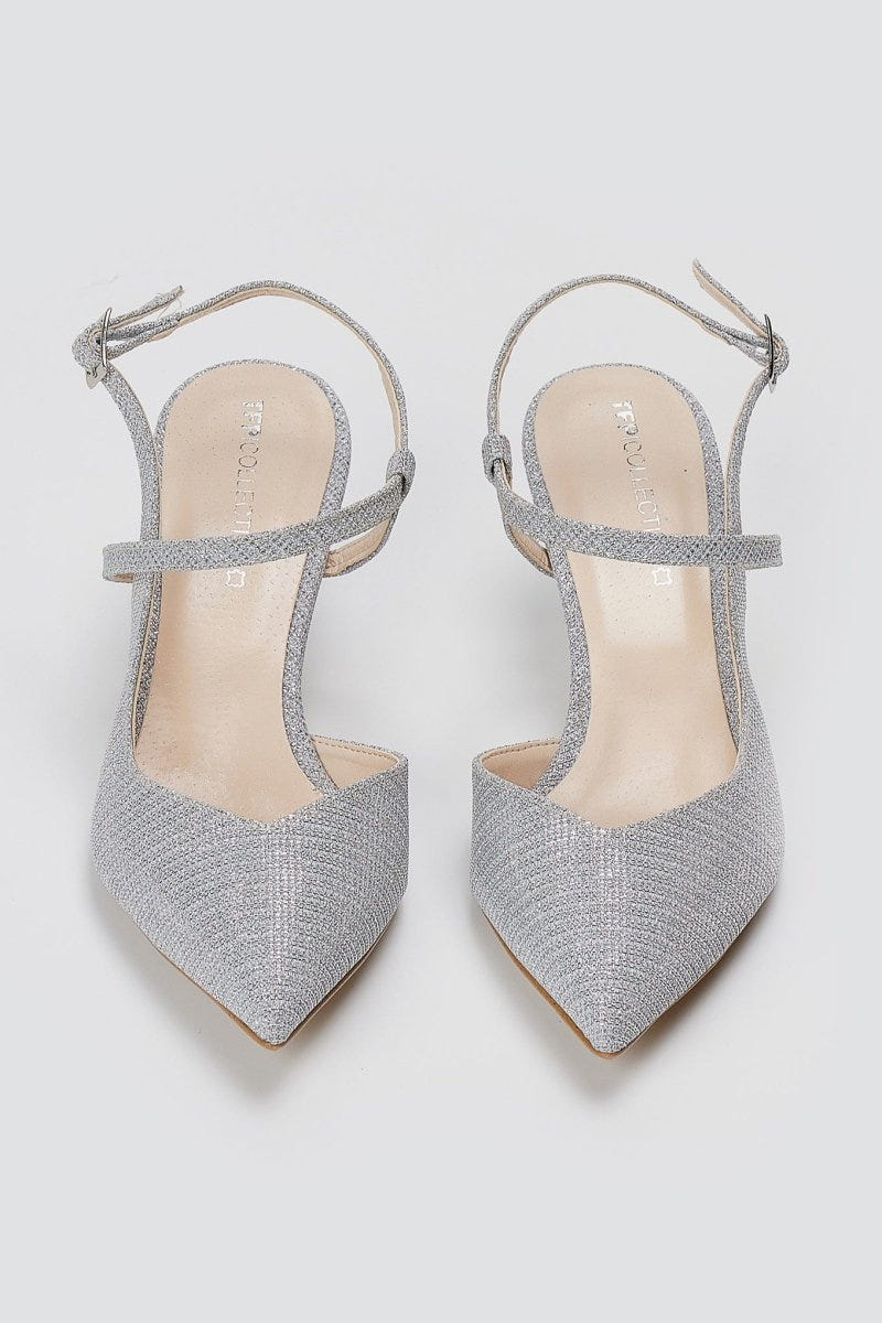 TFP - Slingback Kitten Heel Pumps - Silver Lurex