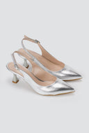 TFP - Slingback Kitten Heel Pumps - Silver Metallic