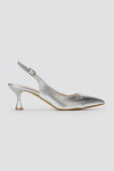 TFP - Slingback Kitten Heel Pumps - Silver Metallic