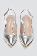 TFP - Slingback Kitten Heel Pumps - Silver Metallic