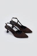 Slingback Kitten Heel Pumps TFP - Brown Suede - thefashionproject.gr - TFP