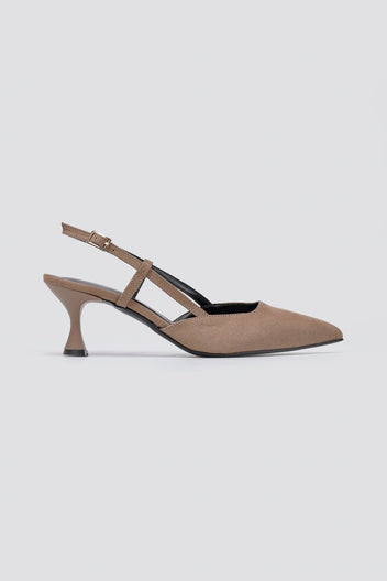 Slingback Kitten Heel Pumps TFP - Taupe Suede - thefashionproject.gr - TFP