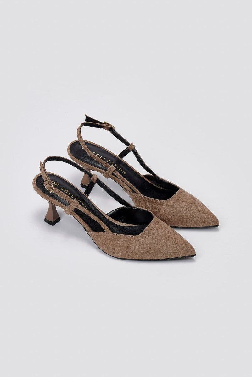 Slingback Kitten Heel Pumps TFP - Taupe Suede - thefashionproject.gr - TFP