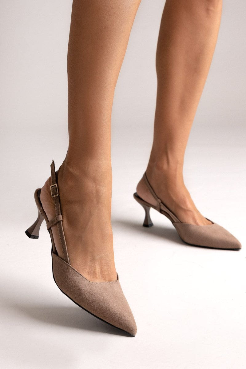 Slingback Kitten Heel Pumps TFP - Taupe Suede - thefashionproject.gr - TFP