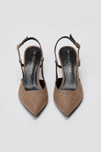 Slingback Kitten Heel Pumps TFP - Taupe Suede - thefashionproject.gr - TFP