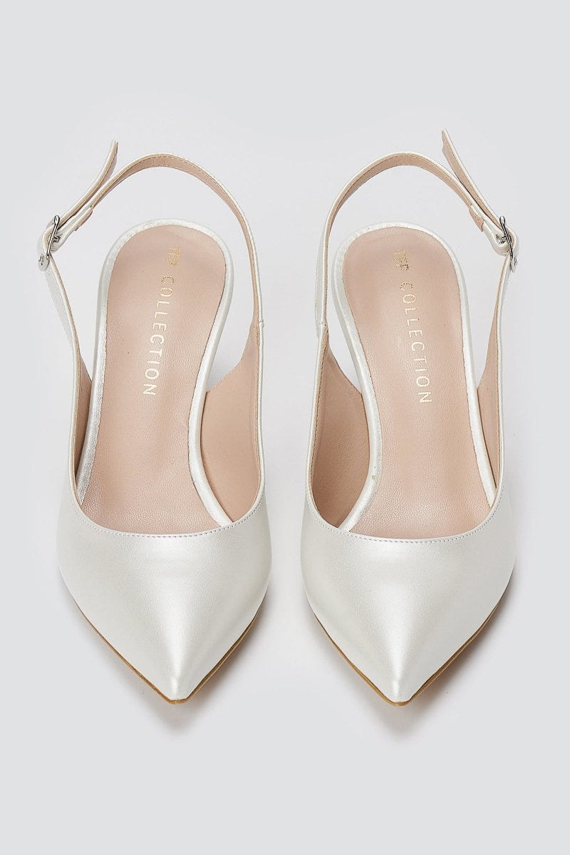 TFP - Slingback Kitten Heel Pumps - White Pearl