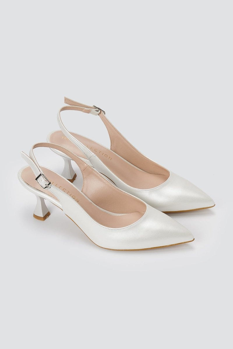 TFP - Slingback Kitten Heel Pumps - White Pearl