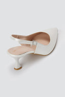 TFP - Slingback Kitten Heel Pumps - White Pearl