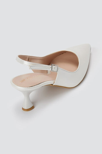 TFP - Slingback Kitten Heel Pumps - White Pearl