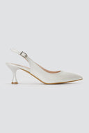 TFP - Slingback Kitten Heel Pumps - White Pearl