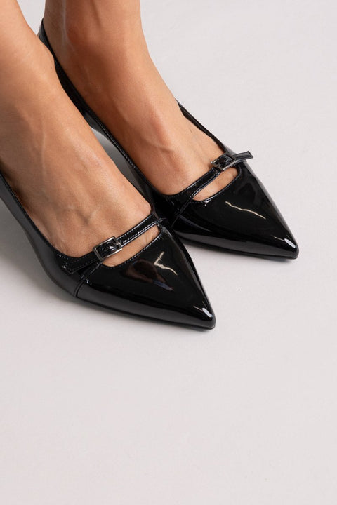 Slingback tacón kitten - Charol negro