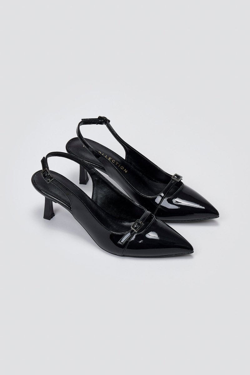Slingback Kitten Heel TFP - Black Patent - thefashionproject.gr - TFP