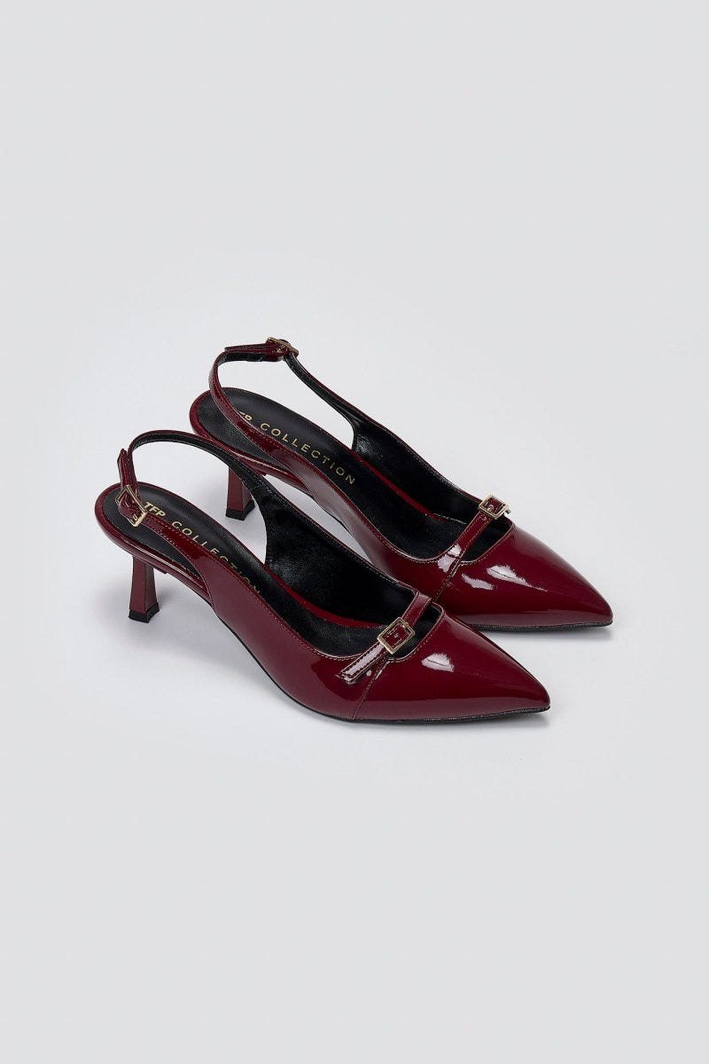 Slingback Kitten Heel TFP - Bordeaux Patent - thefashionproject.gr - TFP