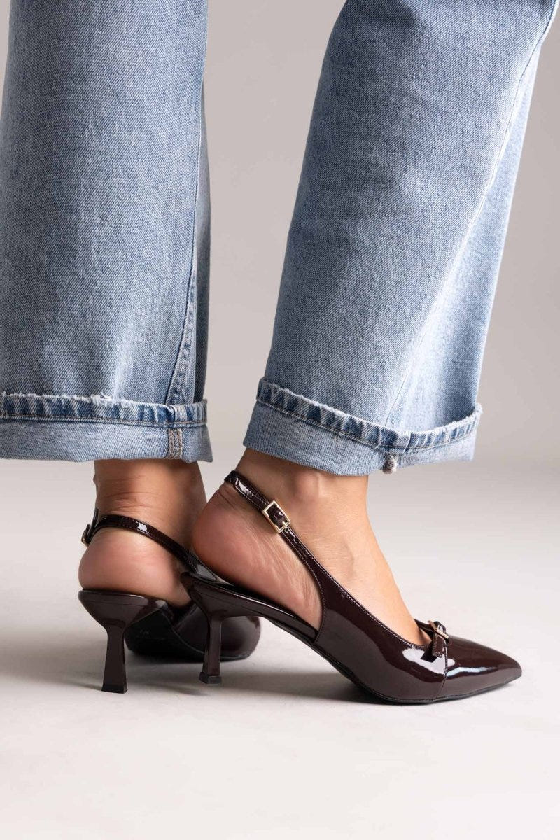 TFP - Slingback Kitten Heel - Brown Patent