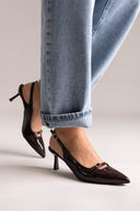 Slingback Kitten Heel TFP - Brown Patent - thefashionproject.gr - TFP