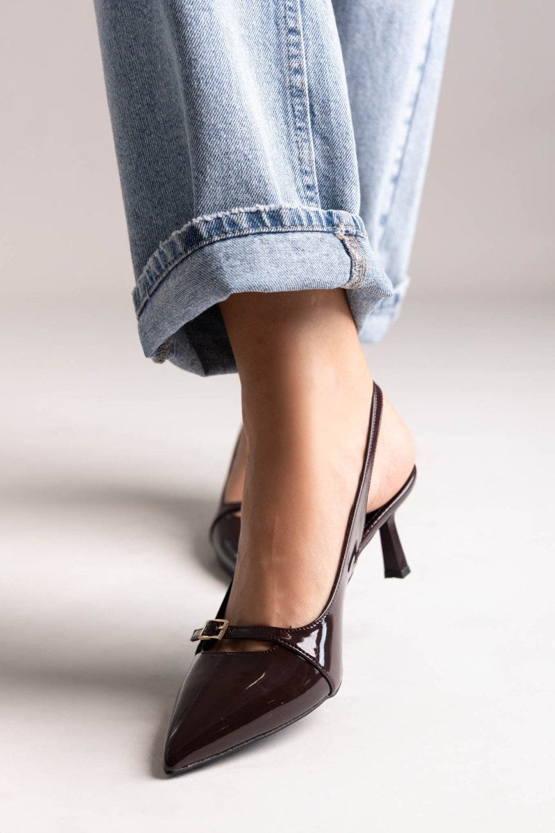 TFP - Slingback Kitten Heel - Brown Patent
